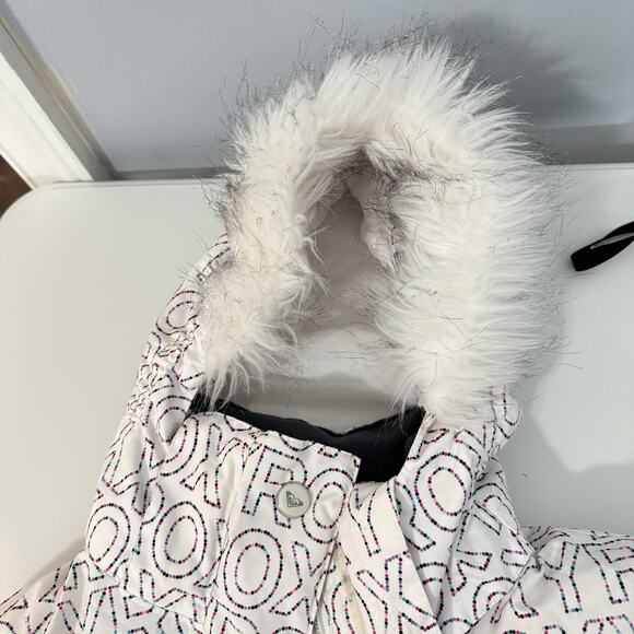 ROXY Girls Winter Jacket Coat Size 10 White 5K Silver With Matching Mittens - Picture 5 of 8